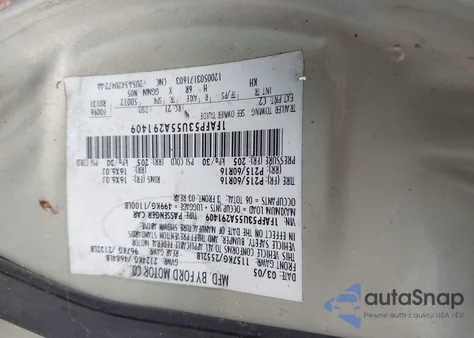 2005 Ford Taurus Se из США, поврежденный, VIN 1FAFP53U55A291409